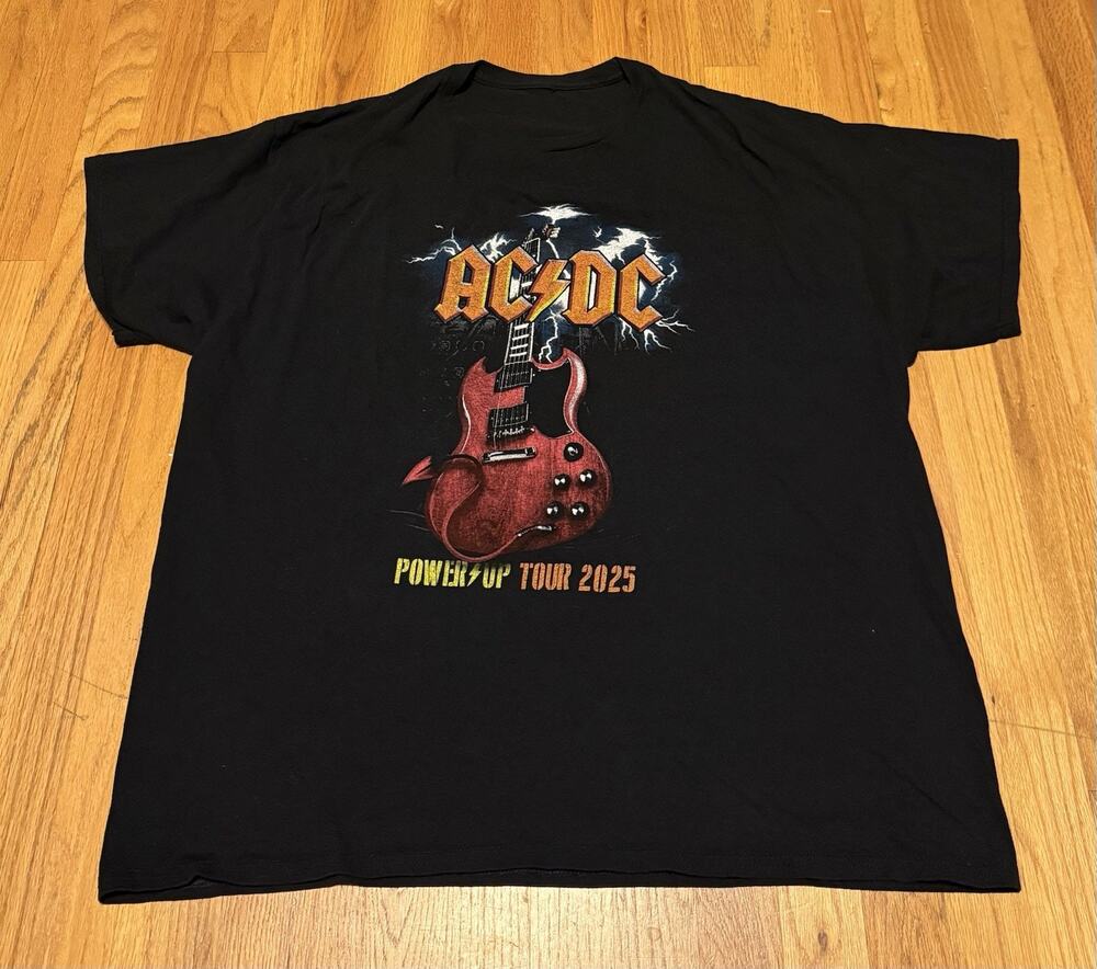 AC/DC Power Up Tour Guitar Logo 2025 Band Merch Double Sided XL Black T Shirt